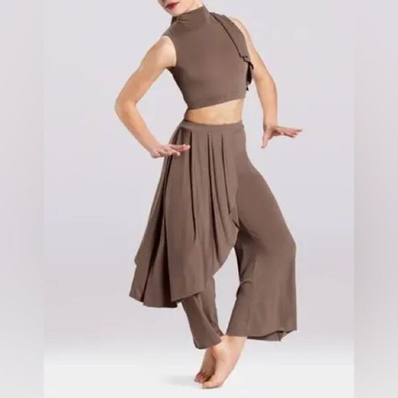 WEISSMAN Dance Costume brown tan 2 piece pants wide leg MJ12596 MA adult - Picture 1 of 13